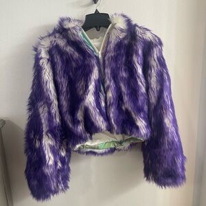 J Valentine | Purple and White Faux Fur Jacket